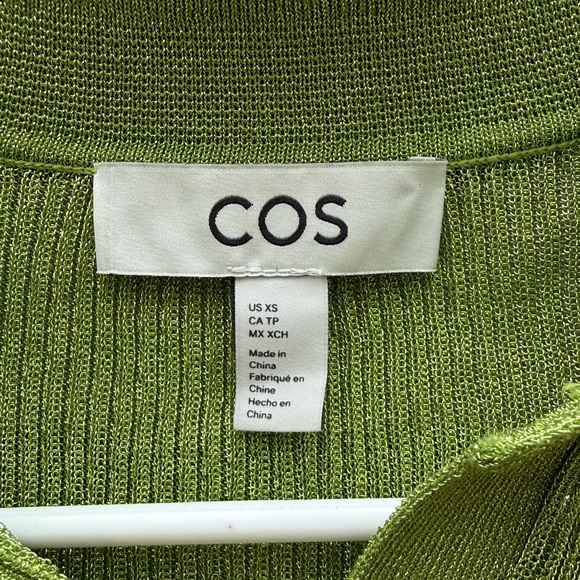 Cos | Green Metallic Ribbed Collar Long Sleeve Shirt size Extra Small - Picture 2 of 5